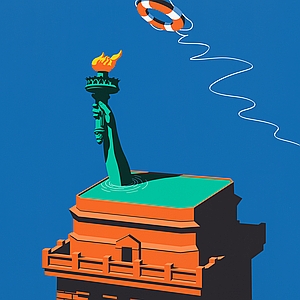 Jon Krause - America, American, American Dream, Americana, Drowning, Life Preserver, Lifesaver, Politics, Recession, Save, Save the World, Savior, Statue of  Liberty, United States